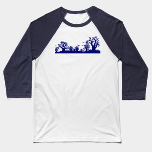 Baobab Trees Silhouette Blue Baseball T-Shirt